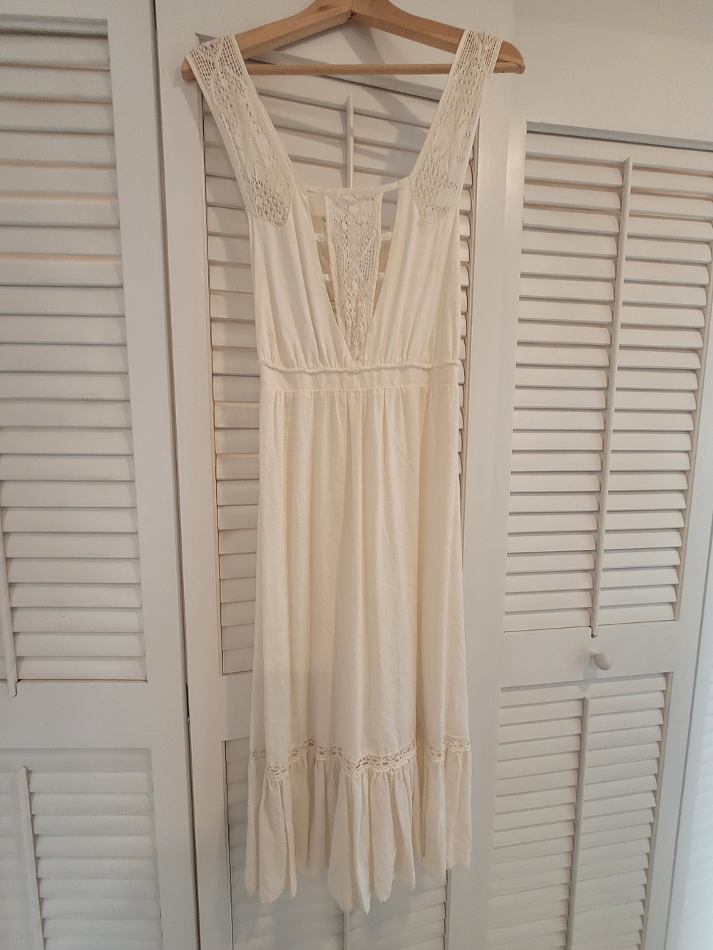 Urban Outfitters Cream Crochet-Trim Midi Dress